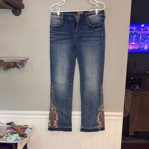 DRIFTWOOD Blue Ankle Cropped Jeans with Embroidery